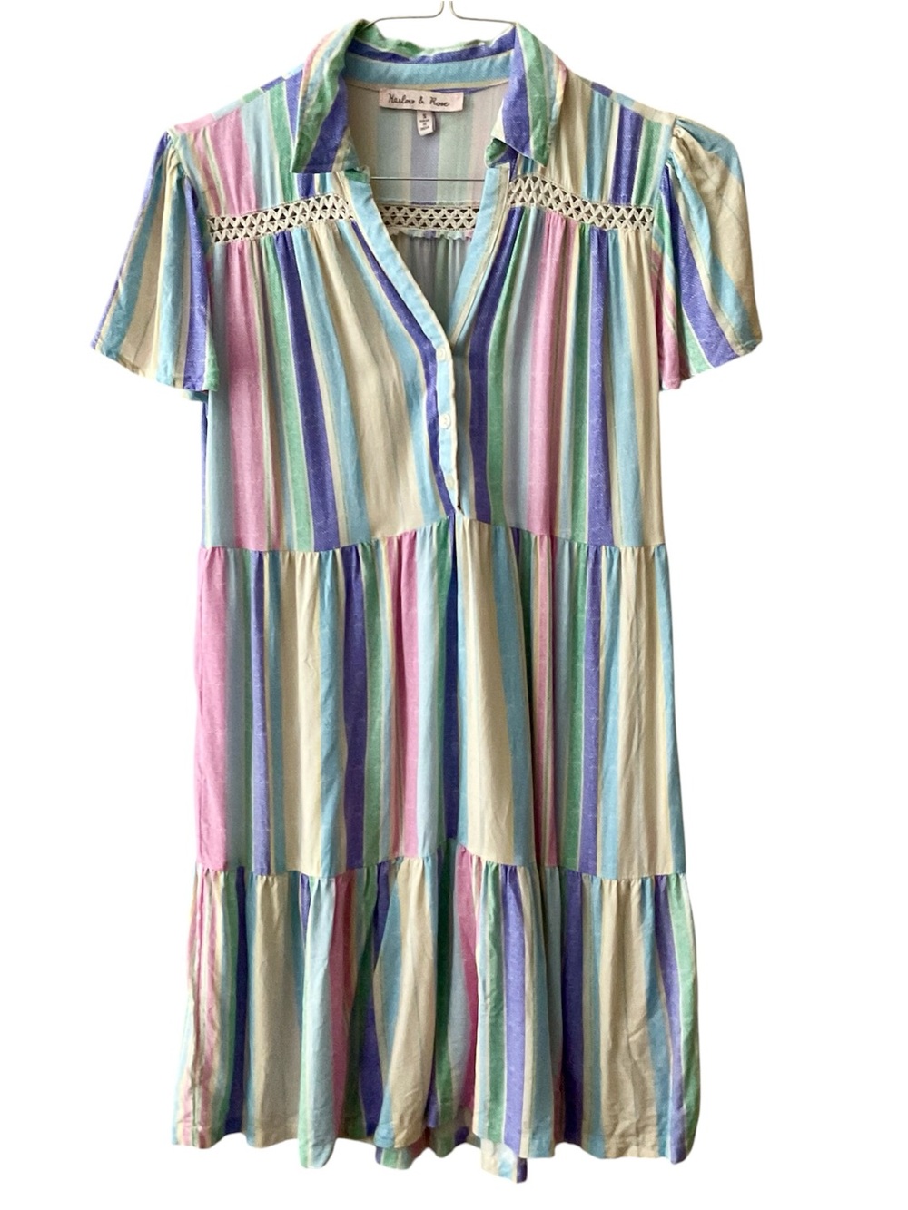 Harlow & Rose Pastel Stripe Tiered Casual Dress